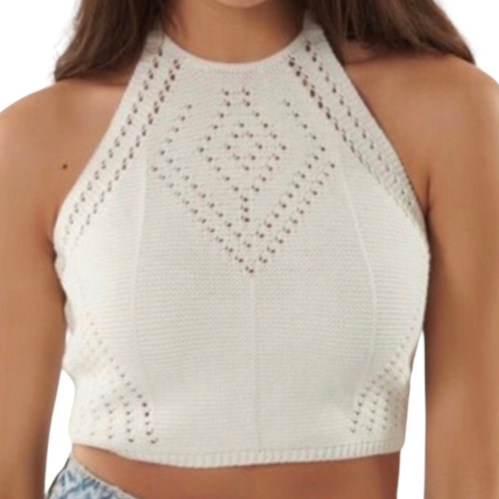Garage White Crochet Halter Top